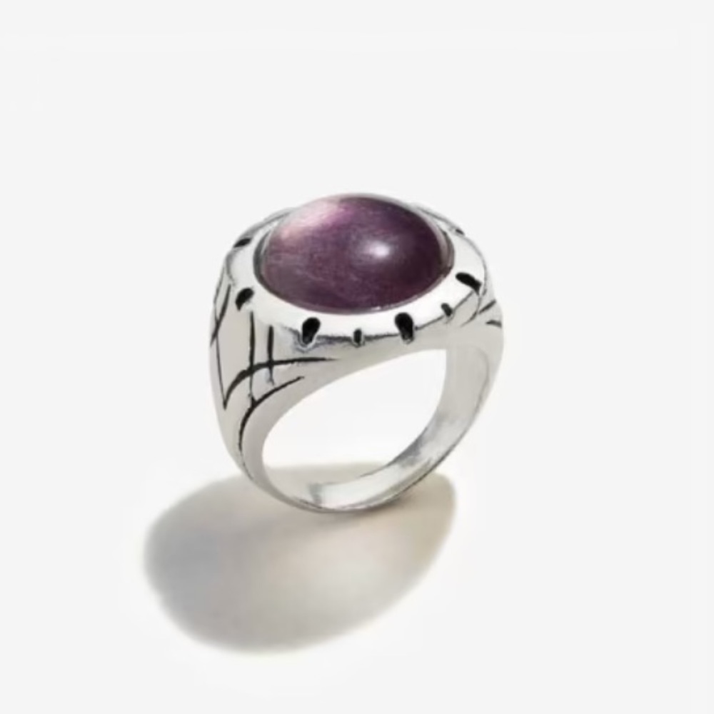 Alex and Ani Purple Fluorite sterling silver signet ring
